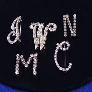 Vintage rhinestone initial brooch pins